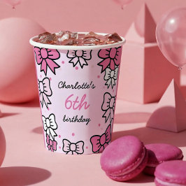 Hello Cutie Cartoon Pink Bow Birthday Party Pappbecher