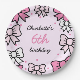 Hello Cutie Cartoon Pink Bow Birthday Party Pappteller