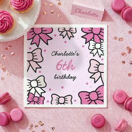 Hello Cutie Cartoon Pink Bow Birthday Party Serviette