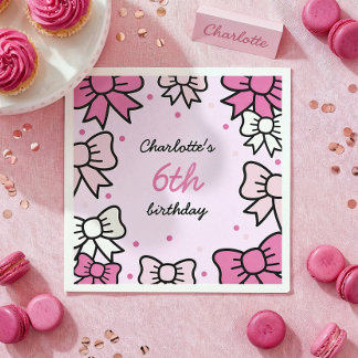 Hello Cutie Cartoon Pink Bow Birthday Party Serviette