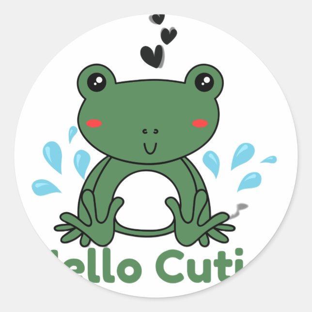 Hello Cutie Frog Sticker – Cute Aesthetic Round St (Vorderseite)