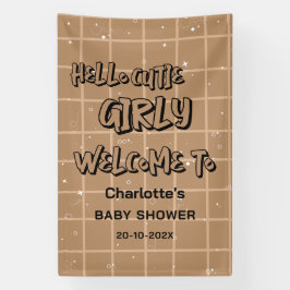 Hello Cutie Girly Cute Brown Gingham Baby Shower Banner