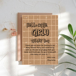 Hello Cutie Girly Cute Brown Gingham Baby Shower Dankeskarte