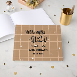 Hello Cutie Girly Cute Brown Gingham Baby Shower Gästebuch