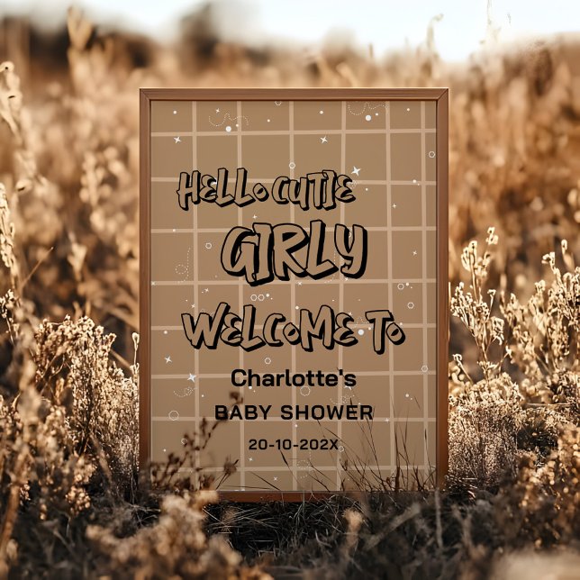 Hello Cutie Girly Cute Brown Gingham Baby Welcome Poster (Von Creator hochgeladen)