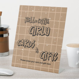 Hello Cutie Girly Cute Brown Gingham Cards & Gifts Sockelschild