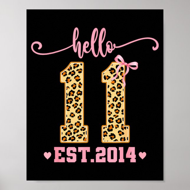 Hello Eleven Est 2014 11th Birthday Coquette Bow L Poster (Vorne)