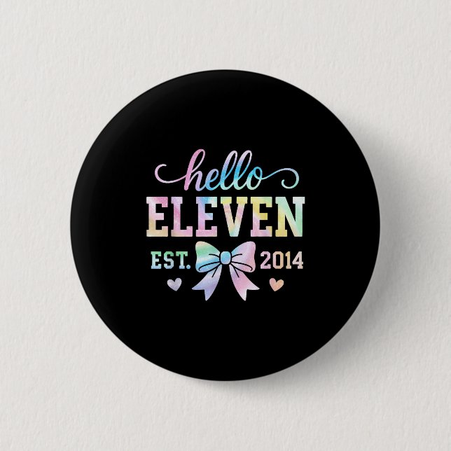 Hello Eleven Est 2014 Coquette Bow 11th Birthday G Button (Vorderseite)