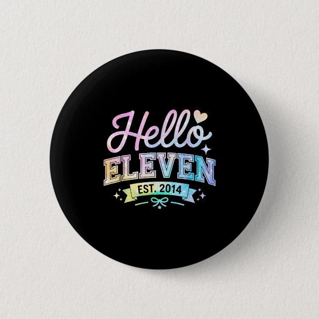 Hello Eleven Est 2014 Coquette Bow 11th Birthday G Button (Vorderseite)