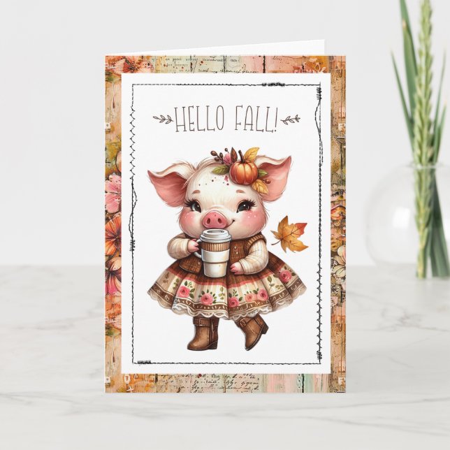 Hello Fall Adorable Farmhouse Pig  Karte (Vorderseite)