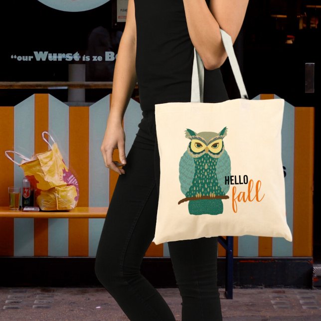 Hello Fall Aquamarin Owl Animal Design Toag Tragetasche (Von Creator hochgeladen)