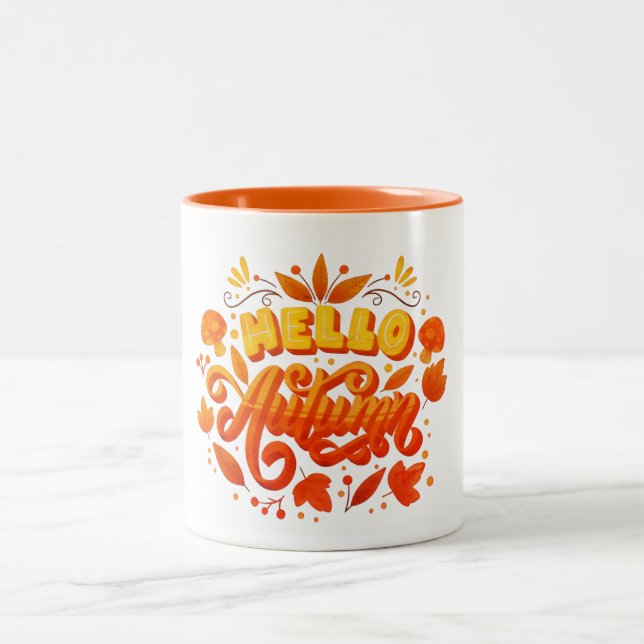 Hello Fall Autumn Leaves Coffee Mug | Cozy Two-Ton Zweifarbige Tasse (Mittel)