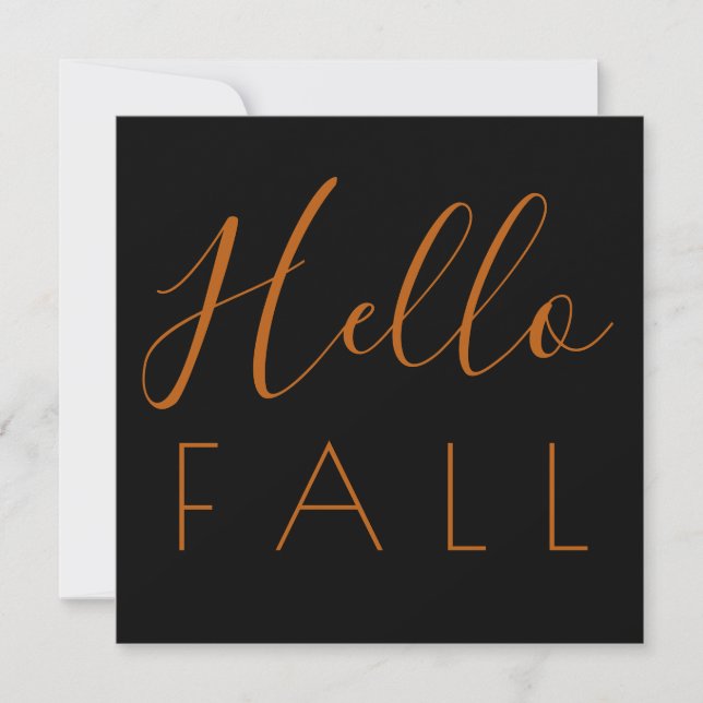 Hello Fall Black Minimalistisch Typografy Autumn Mitteilungskarte (Vorderseite)