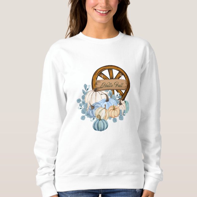 Hello Fall Blue Pumpkins Wagon Wheel Sweatshirt (Vorderseite)