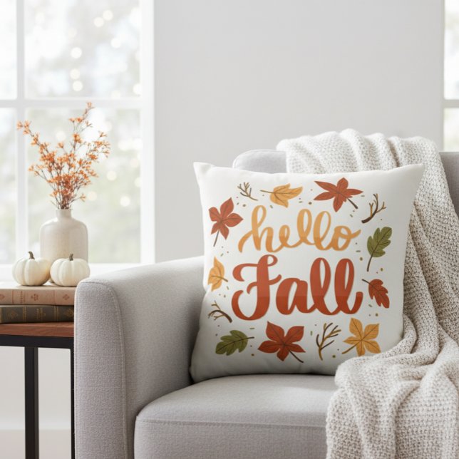 Hello Fall Decorative Throw Pillow with Lettering Kissen (Von Creator hochgeladen)