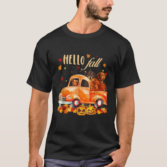 Hello Fall Funny Dachshund  Halloween pumkin  T-Shirt (Vorderseite)