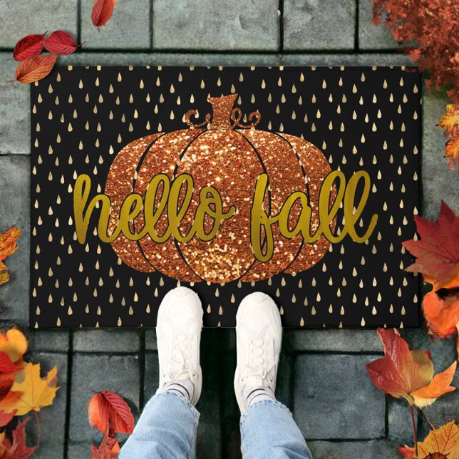 Hello Fall Glitzer Pumpkin + Metallic Gold & Black Fußmatte (Von Creator hochgeladen)