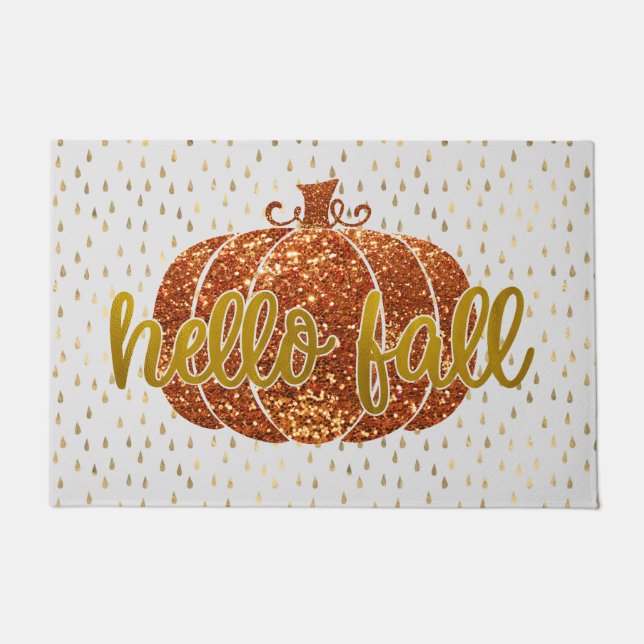 Hello Fall Glitzer Pumpkin + Metallic Gold & White Fußmatte (Vorderseite)