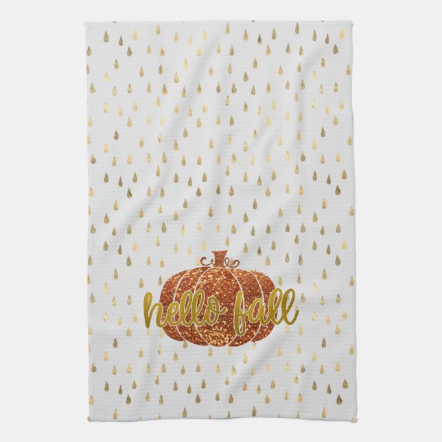 Hello Fall Glitzer Pumpkin + Metallic Gold & White Geschirrtuch (Vertikal)