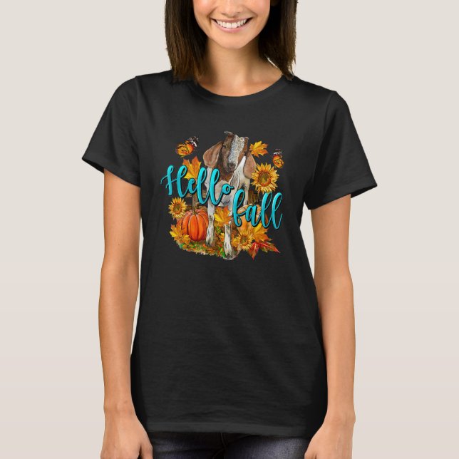 Hello Fall Goat Animal Farm Autumn Fall Thanksgivi T-Shirt (Vorderseite)