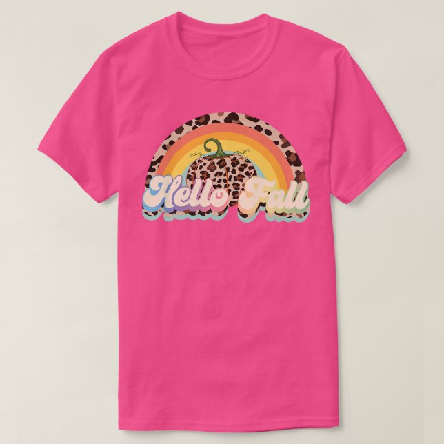Hello Fall Leopard Retro Fall Autumn Pumpkin Women T-Shirt (Design vorne)