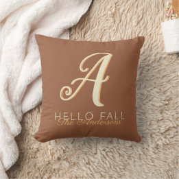 Hello Fall Modern Monogram Name Orange Brown Kissen