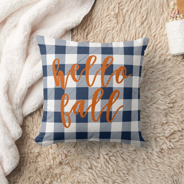 Hello Fall Navy Buffalo Kariert Kissen (Decke)