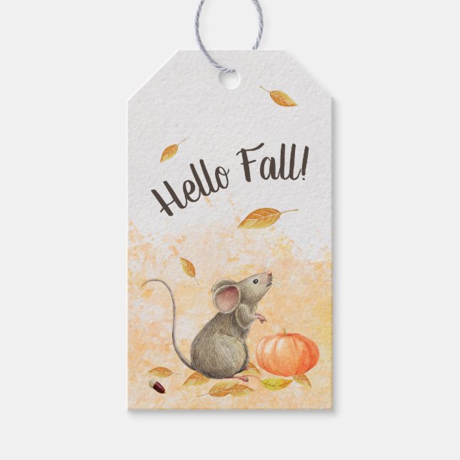 Hello Fall Niedlich Mouse Erntedank Business Geschenkanhänger (Vorderseite)