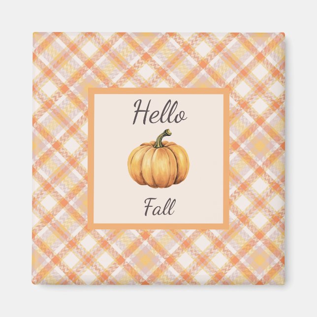 Hello Fall Orange Rustic Kariert und Pumpkin Magnet (Vorne)