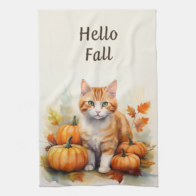 Hello Fall Orange Tabby Küchentücher (Vertikal)