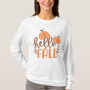 Hello Fall Pumpkin & Blätter Einfaches Herbst T-Shirt