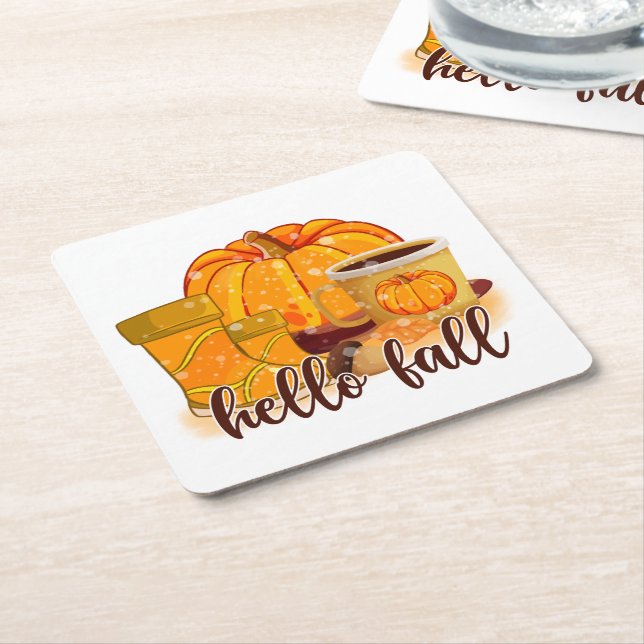Hello Fall Pumpkin & Boots Coaster Rechteckiger Pappuntersetzer (angewinkelt)