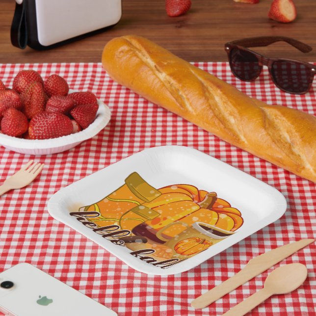 Hello Fall Pumpkin & Boots Paper Plate Pappteller