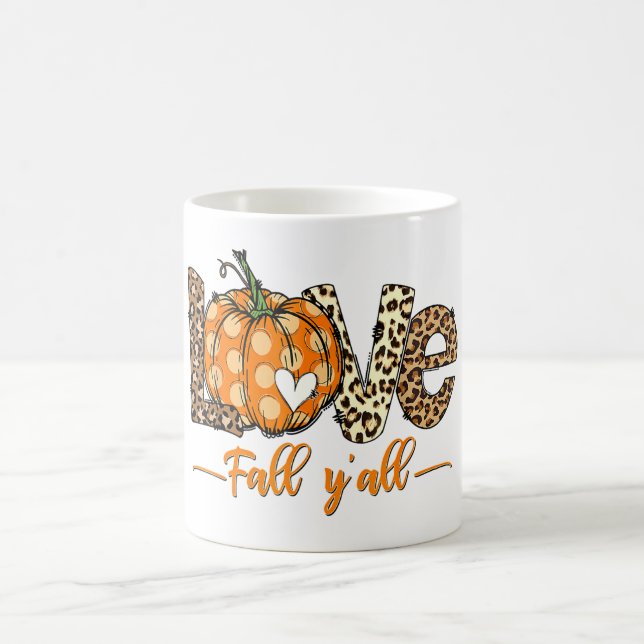 Hello Fall Pumpkin Liebe Fall Y'All Leopard Liebe Kaffeetasse (Mittel)