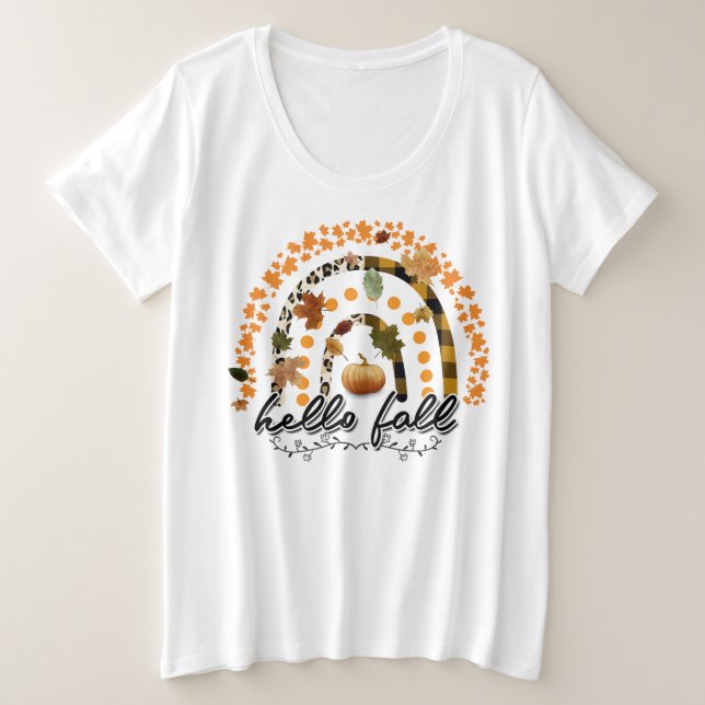 Hello Fall Pumpkin Trendy Große Größe T-Shirt (Design vorne)