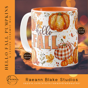 "Hello Fall" Pumpkins und Blätter Keramik Tasse