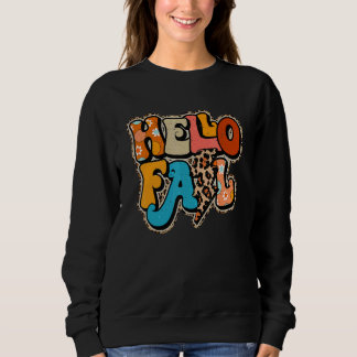 Hello Fall Retro Leopard Fall Vibes Happy Thanksgi Sweatshirt