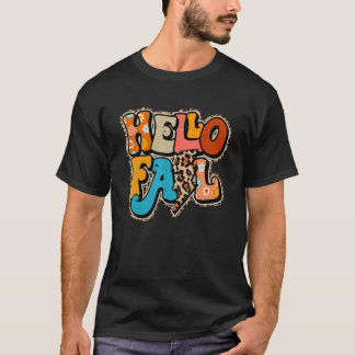 Hello Fall Retro Leopard Fall Vibes Happy Thanksgi T-Shirt