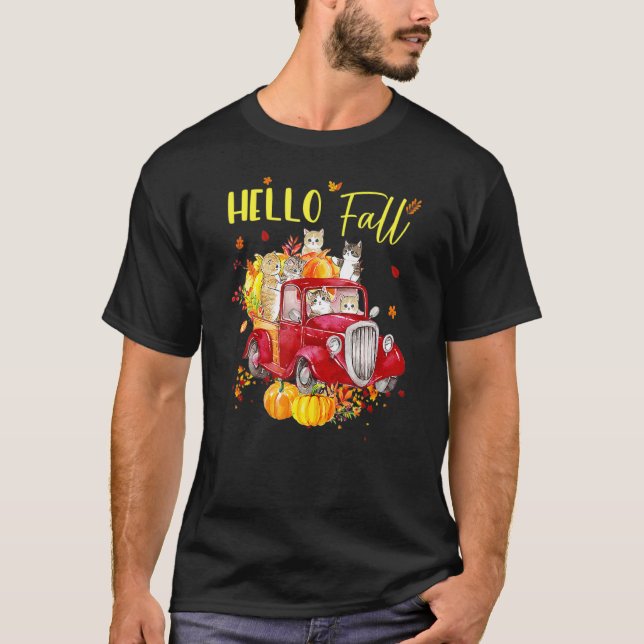 Hello Fall Ruck Pumpkin Cat Kätzchen Hanksgiving D T-Shirt (Vorderseite)