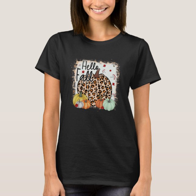 Hello Fall Theme Cheetah Pumpkin Leopard Thanksgiv T-Shirt (Vorderseite)