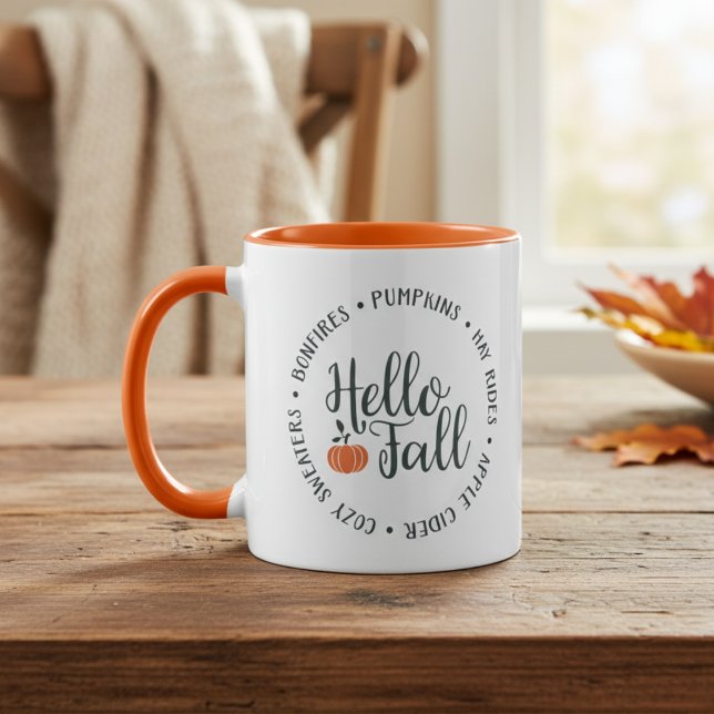 Hello Fall Two Toned Tasse (Hello Fall Two-Toned Mug.  Bonfires, Pumpkins, Hay Rides, Apple Cider, Cozy Sweaters.)