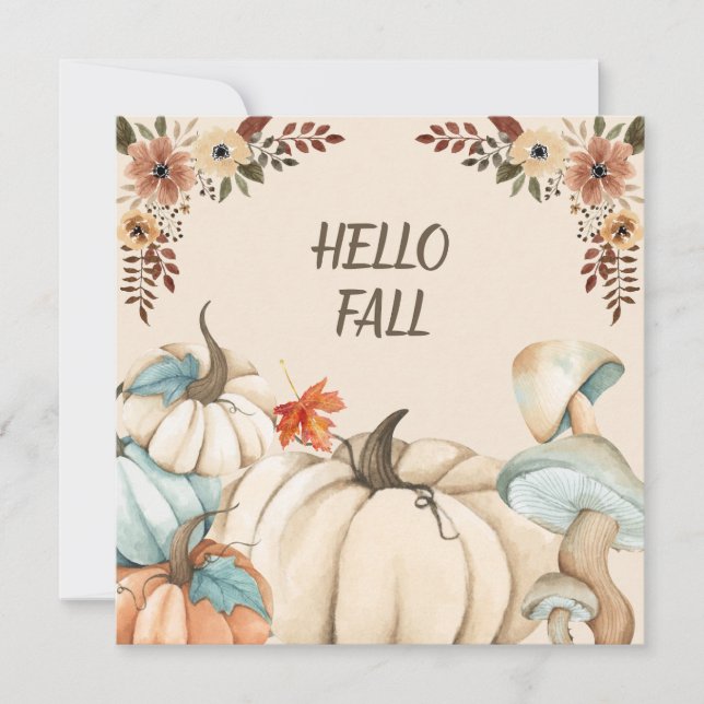 Hello Fall Wassercolor Pumpkins und Blume Karte (Vorderseite)