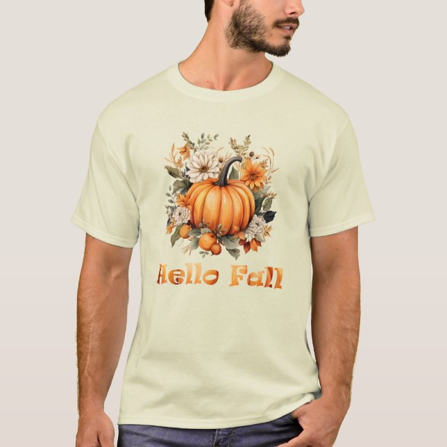 Hello Fall Wildblumen und Blätter T-Shirt (Vorderseite)
