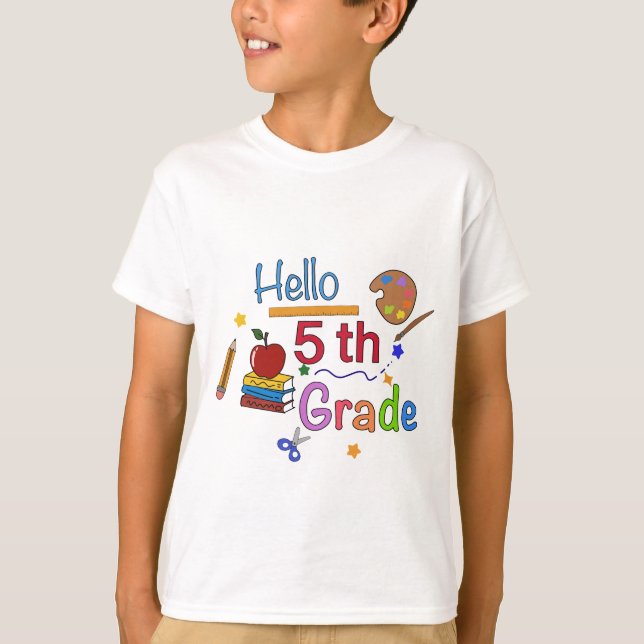 Hello Fifth Grade - Niedlich zurück zur Schulgesta T-Shirt (Vorderseite)