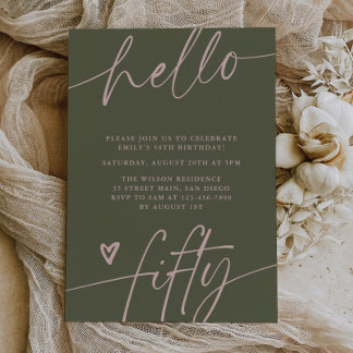 Hello Fifty, Typography Script 50th Birthday Party Einladung