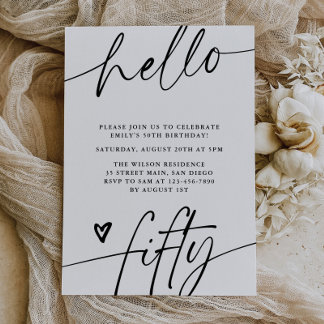 Hello Fifty, Typography Script 50th Birthday Party Einladung