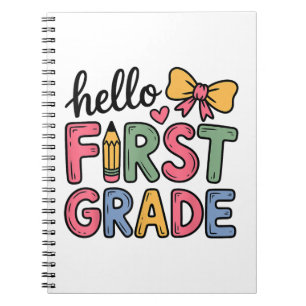 Hello First Grade Coquette Bow Teacher Notizblock