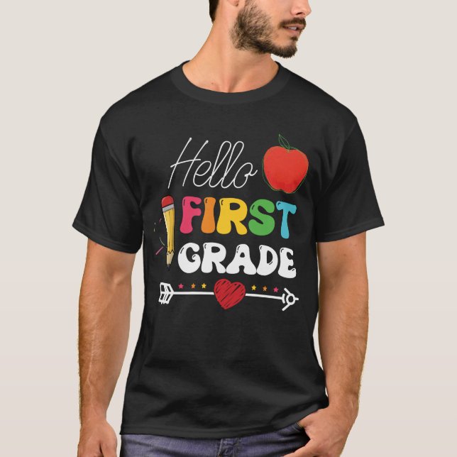 Hello First Grade Heart Apple T-Shirt (Vorderseite)