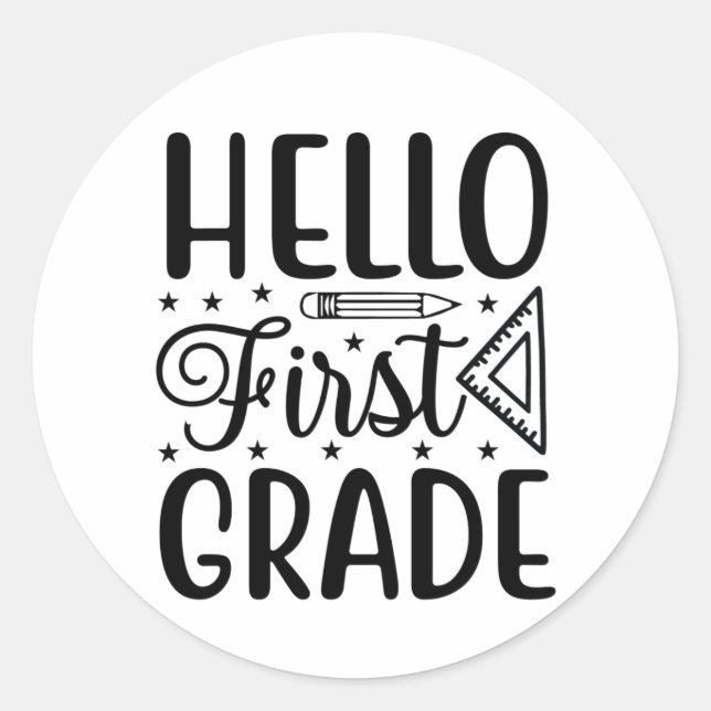 Hello First Grade Runder Aufkleber (Vorderseite)