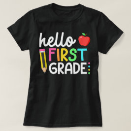 Hello First Grade Teacher Coquette Pencil Bow T-Shirt